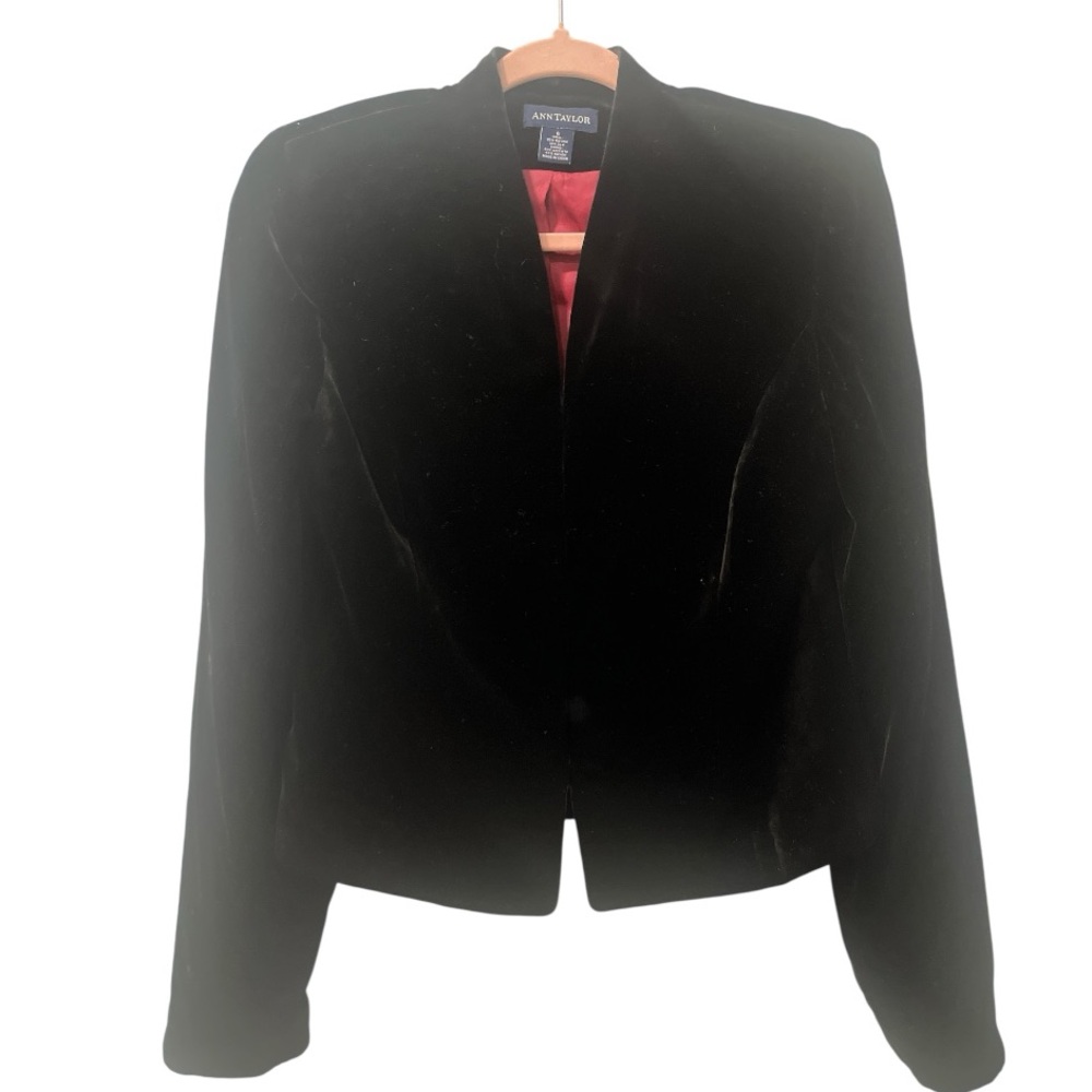 90’s Vintage Ann Taylor‎ Silk Blend Velvet Blazer Jacket Black Size 6